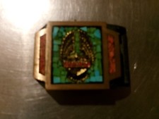 Rare Vintage Harley Davidson Belt Buckle Turquoise Coral Brass Tech Ether GuildB