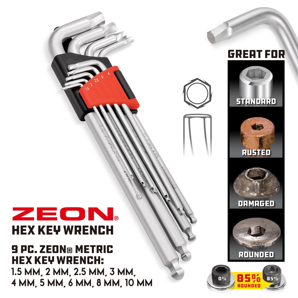Powerbuilt 9 Piece Zeon Metric Hex Key Wrench Set for Damaged Fasteners - 240095 - Image 2 of 4