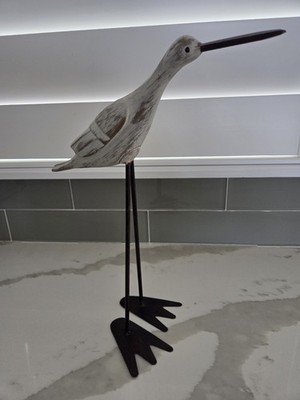 White Heron Bird Decor, Hand Carved Hand Painted Unique w/whitewash finish