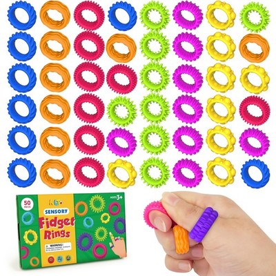 Kids Sensory Toys Fidget Rings: 50 Pack Textured Bulk Sensory Rings Stress To...