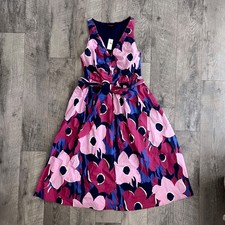 Banana Republic Floral Midi Dress Pink Navy Blue V-Neck Belted Size 6 NWT 772790
