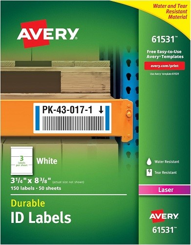 Permanente langlebige Ausweisetiketten 3-1/4x8-3/8 Zoll Etiketten weiß 3 bis 50 Blatt 150/BX - Bild 1 von 1