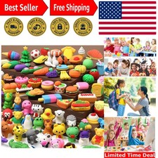 100 Pack Animal Pencil Erasers 3D Desk Pet for Kids Mini Puzzle Take Apart Er...