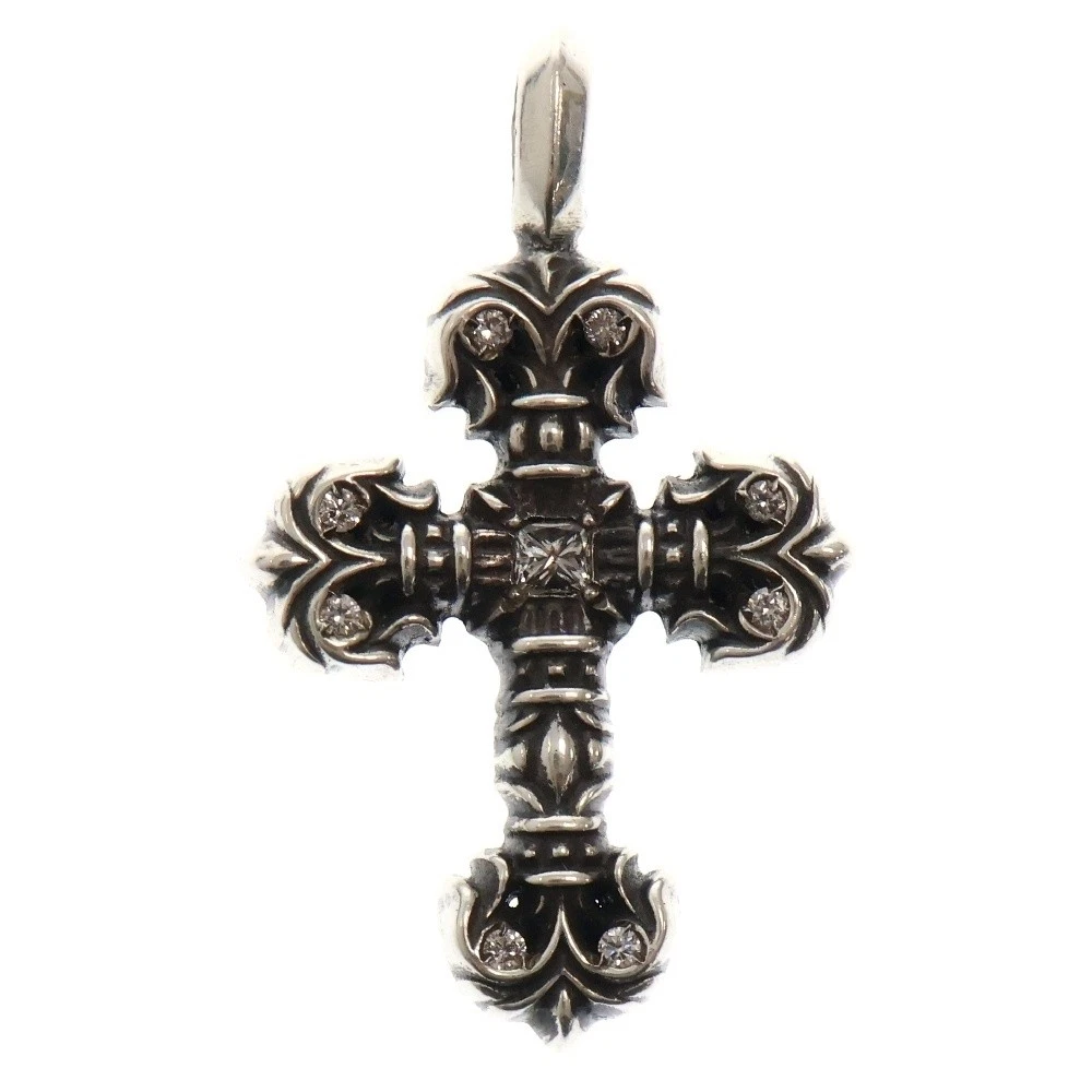 CHROME HEARTS Collana superiore in argento con ciondolo cuori cromati pavè di diamanti pavè