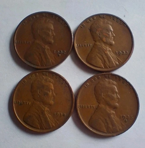 1932-D, 1933, 1934, 1935-S Lincoln Wheat Penny's Great To Add To A Collection