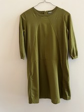 COS A-Line Tunic Paneled Dress Womens L Olive Pockets Mixed Knit Zip 3/4 sleeve