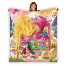 Best! Trolls Poppy & Viva Soft Warm Single-Side Printing Flannel Fleece Blanket
