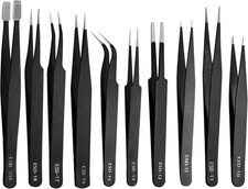 10 PCS Precision ESD Tweezers Set - Anti-Static Stainless Steel Tools Kit for El