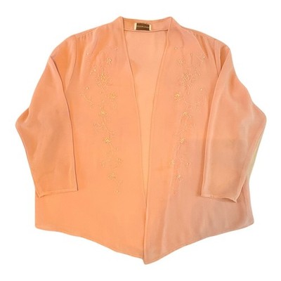 Drapers & Damons Cardigan Top Womens XL Peach Beaded Floral Open Front Dressy