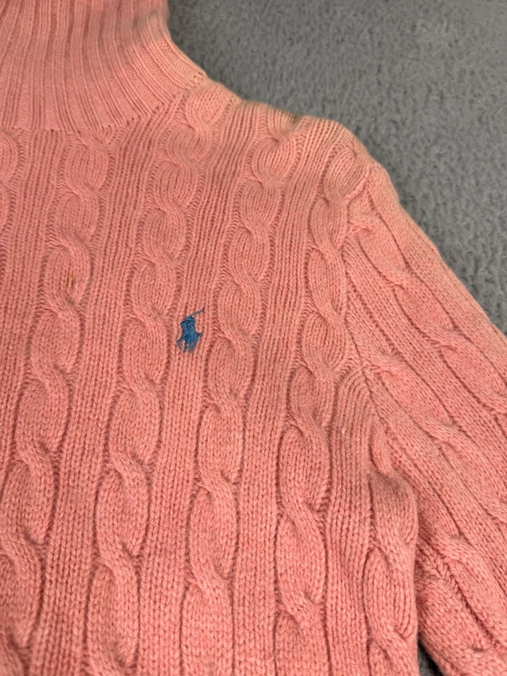 Suéter De Colección Ralph Lauren Para Mujer M Rosa Cachemira Lana Recortado Poni Cuello Alto Foto 3 de 4