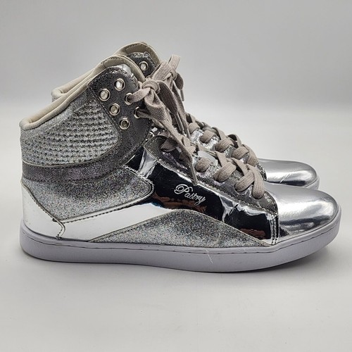 Pastry Pop Tart Glitter High Top Sneakers Silver Metallic Womens Shoe Size 10M - Picture 4 of 8