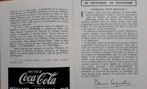 GEORGES BRASSENS Rare Programme OLYMPIA 1954 FORMAT 16CM X 12CM RARE DOCUMENT - Picture 5 of 12