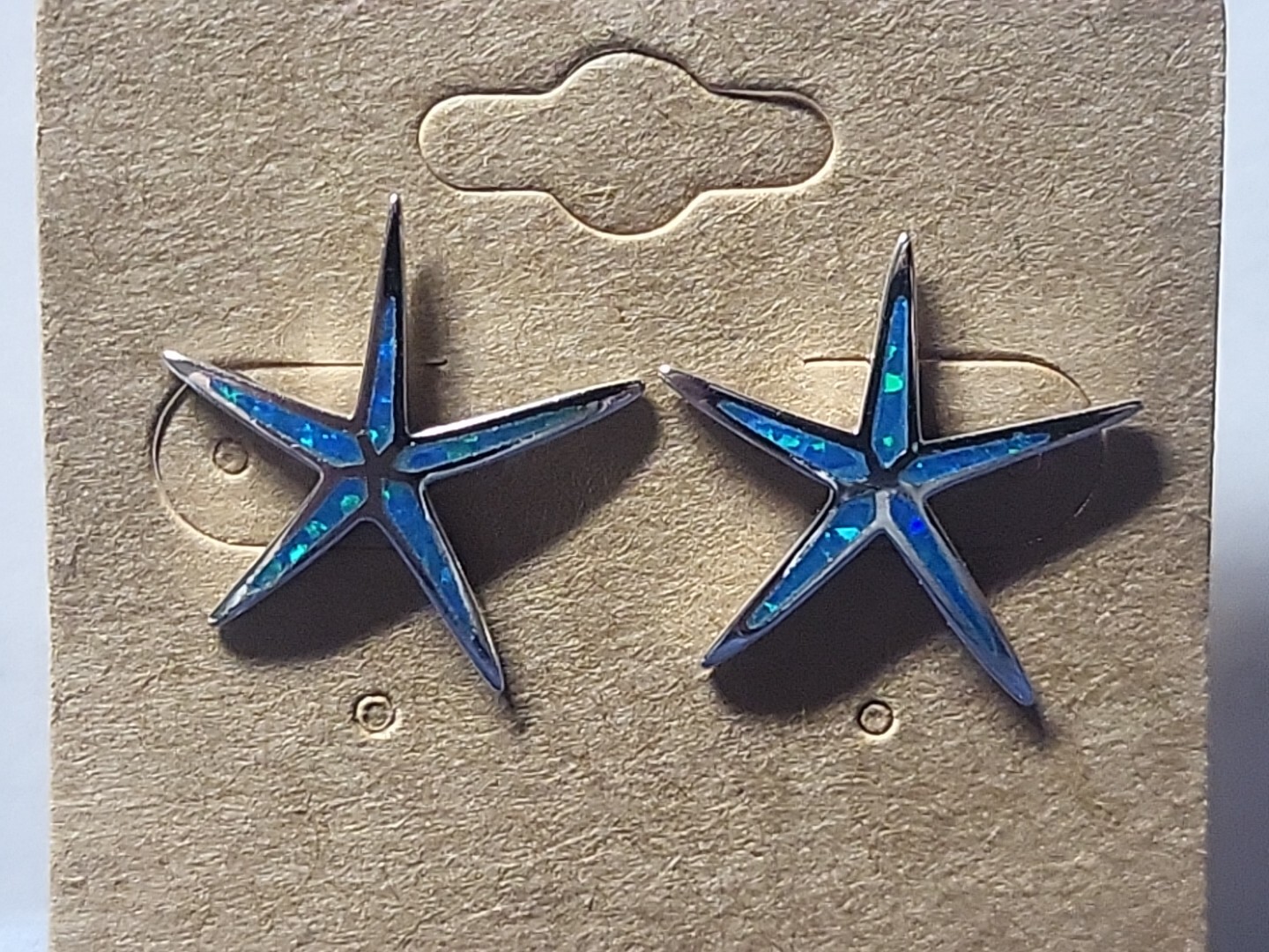 Stud Earrings Blue Opal Inlay Starfish Stars Sterling Silver Earrings-image