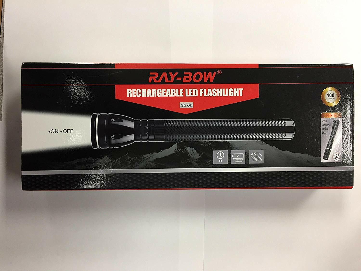 Ray-Bow GG-3D 400-Lumens Rechargeable LED Flashlight + 1 Led Penlight, 100-240V