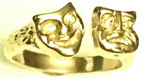 14KY GOLD MARDI GRAS RING COMEDY TRAGEDY