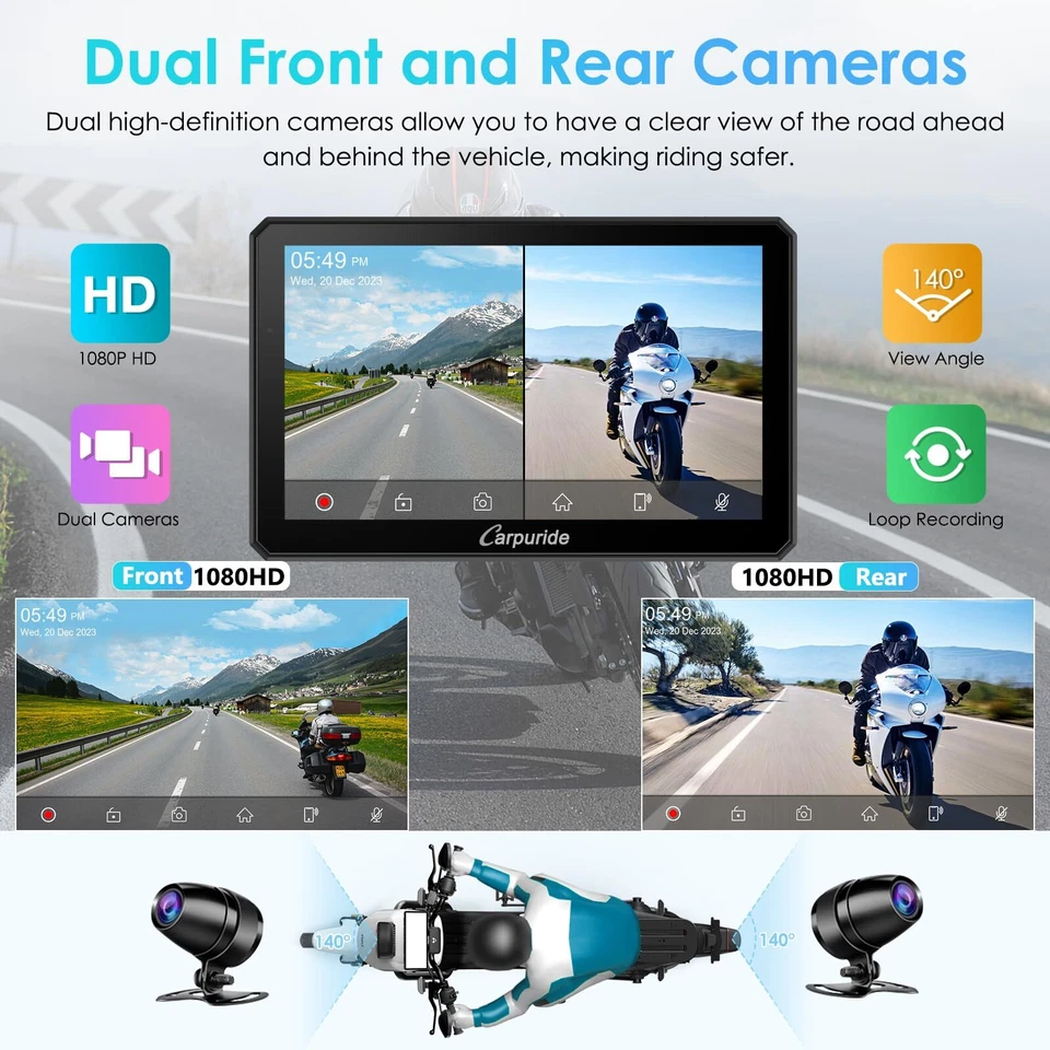 Carpuride W712D Moto Carplay Bildschirm 1080P Doppelkameras CarPlay Android Auto - Bild 3 von 4