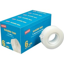 Staples Invisible Tape, 3/4" x 1296", 1" Core, 6 Pack