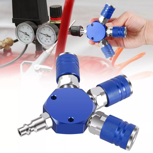 3 Way Air Manifold Air Hose Splitter 1/4" Quick Connect Air Tool Durable Blue; - Picture 4 of 7