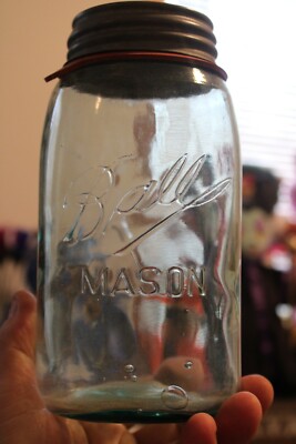 Antique 1qt Bright Blue, Ball Triple L, Mason Jar, Aged Zinc Lid, Item # A-1376