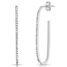 925 Solid Sterling Silver Diamond-Cut Oval Ellipse Long Hoop Stud Earrings