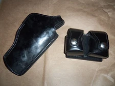 Dutyman Black Patent Leather Gun Holster w/ Double Speed Loaders #5831U LOOK!