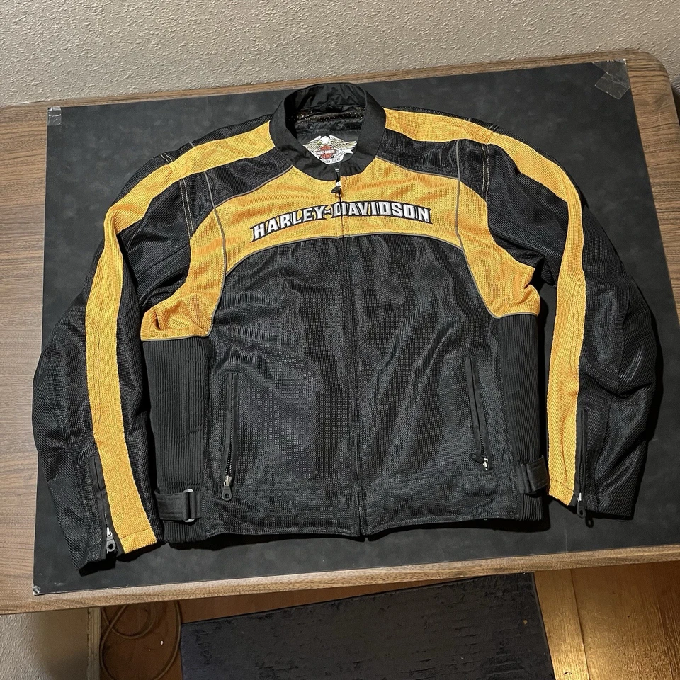 Harley Davidson Motorcycle Jacket FXRG Armored Riding Performance Black Yellow - Image 2 of 4