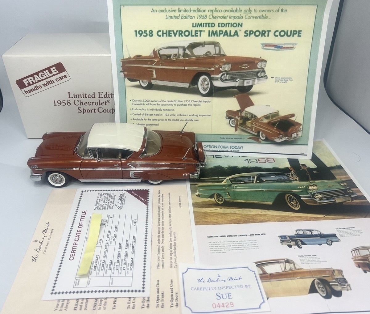Danbury Mint 1958 Chevrolet Impala Sport Coupe Sierra Gold LE 1:24