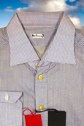 $995 NUEVA CAMISA KITON Azul Blanco Gingham a cuadros algodón talla 18.5 ee. uu. 46 eu 2xl - Imagen 5 de 22