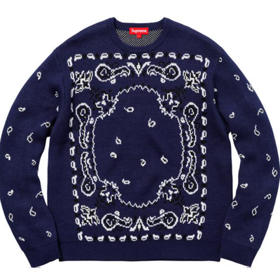 Supreme Bandana Sweater Pullover Crewneck Navy Blue Long Sleeve 