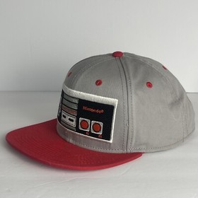 Nintendo Controller Hat Cap Snap Back Mens Gray Red Flat Bill Video Games NES
