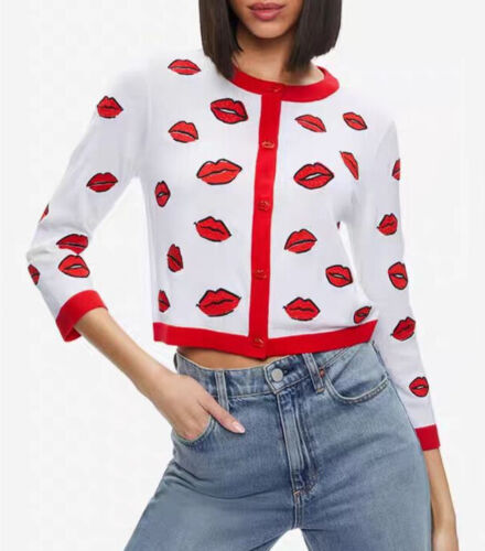 Women Alice + Olivia Wool Round Neck Cropped Cardigan Top - Picture 2 of 18