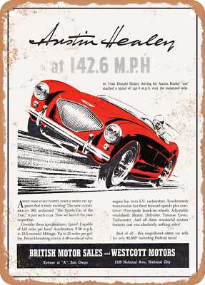 METAL SIGN - 1954 Austin Healey 100 Driving by Donal Healey at Utah Vintage Ad