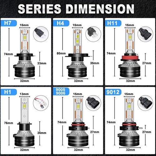 H7 LED 60000LM Headlights Canbus 8000K H1 H4 H11 9012 HIR2 H8 H9 H13 Etc Chips - Picture 6 of 18