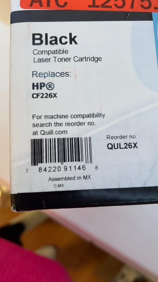 Quill HP CF226X Print Toner Cartridge BLACK HP 26X High Yield Factory SEALED - Image 3 of 3