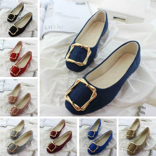 Womens Ballet Dolly Pumps Ladies Flat Solid Slip On Loafers Suede Shoes Size - Picture 2 of 33