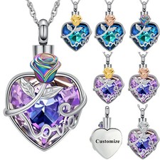 Rose Flower Love Heart Urn Pendant Necklace for Cremation Ashes Memorial Jewelry