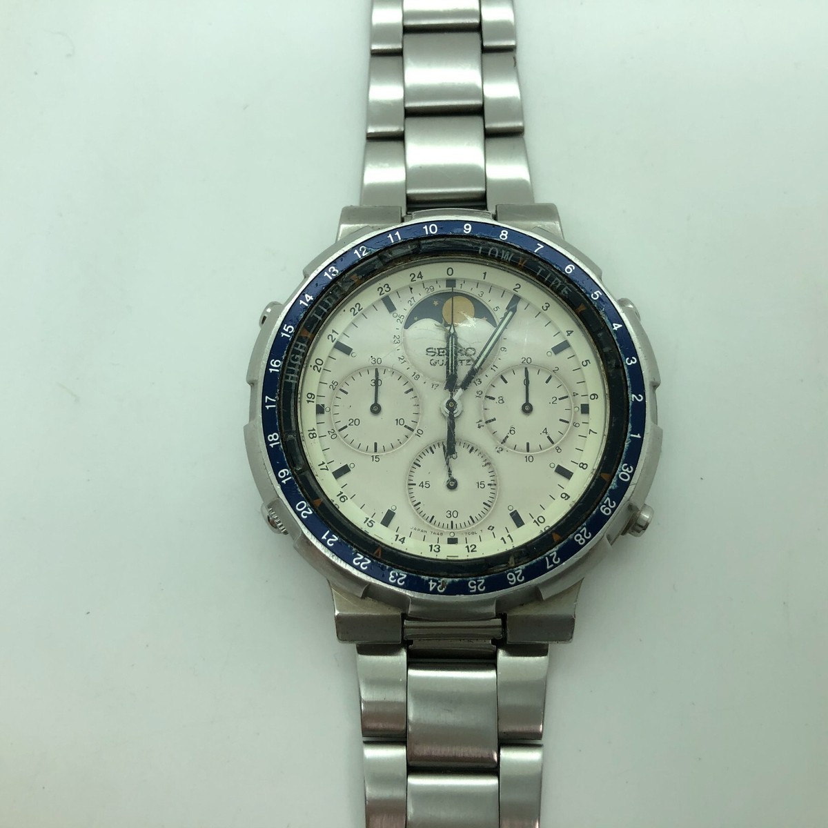 w2078] SEIKO 7A48-7050 FISHING MASTER Moon phase Quartz New