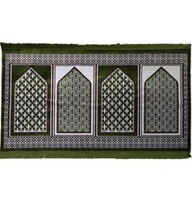 Modefa Turkish Wide 4 Person Group Velvet Islamic Prayer Rug - Geometric Green