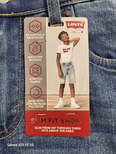 Levi's Slim Fit Denim Shorts Boys 16 Reg 28W Blue Adustable Waist Band Stretch - Picture 3 of 10