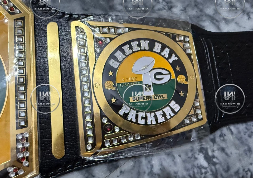 Green Bay Packers NFL Championship Belt Adult Size 2mm Brass - Image 4 of 4