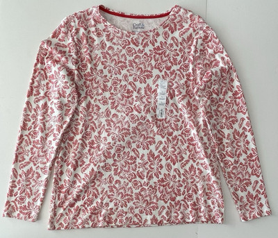 NEW Floral Print Tee Size L Red Long Sleeve  Crewneck Croft & Barrow Classic