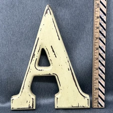 Large Real Wood Letter A Rustic Off-White Distressed Paint 10” X 8” Wall Decor