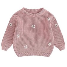 Baby Girl Winter Clothes Cute Flower Sweater Crewneck 0-3 Months Dusty Pink