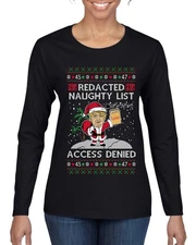 Redacted Naughty List Access Denied Ugly Christmas Womens Long Sleeve T-Shirt