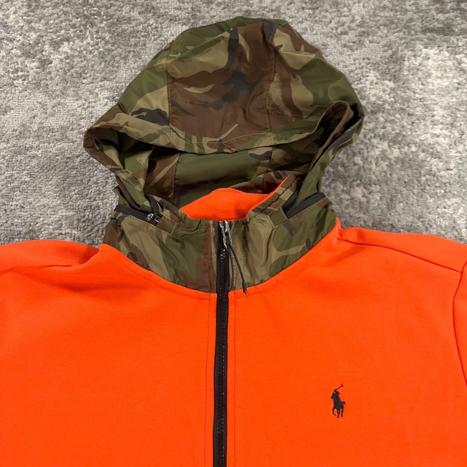 Polo Ralph Lauren Hoodie Mens XL Safety Orange Camo Hybrid 1/4 Zip Pullover Pony - Image 2 of 4