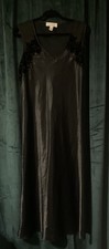 Oscar de La Renta Black Satin Full Length Nightgown Velvet Trim Size Large