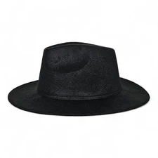 Men’s Black Polyester Felt Fedora Classic Wide Brim Center Crease Size 57 Large