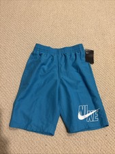 NIKE New Youth Boys Large 12-13 Yrs Aqua Blue Logo Lined Swim Shorts Trunks NWT