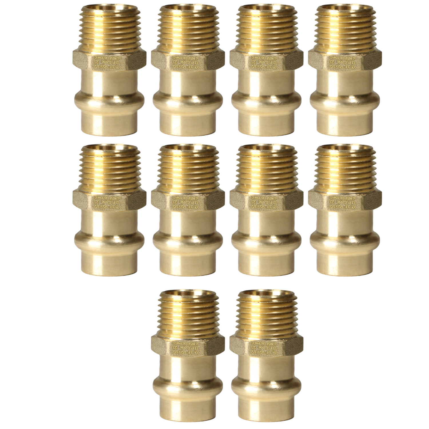 10 Pack XFITTING 1/2" Press Male Adapter, 1/2" Press Fit Male , Lead Free Brass