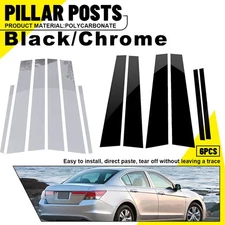 Black/Chrome Door Window BC Pillar Post Trim Decor For 2008-2012 Honda Accord 6x